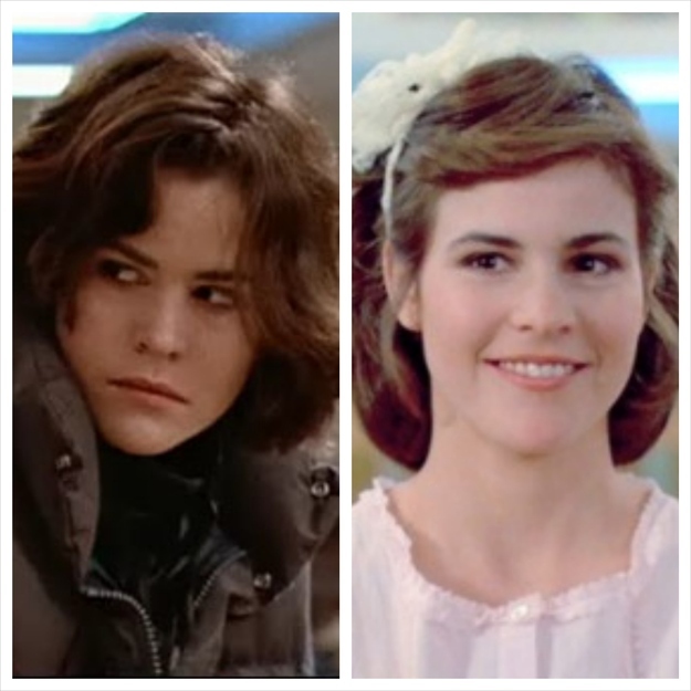 Ally Sheedy's character in The Breakfast Club, before and after her makeover.