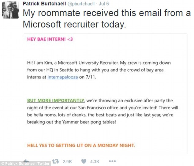 Microsoft recruiting email appeal to millennials backfire