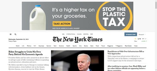 NY Times header on Chrome 9-29-21