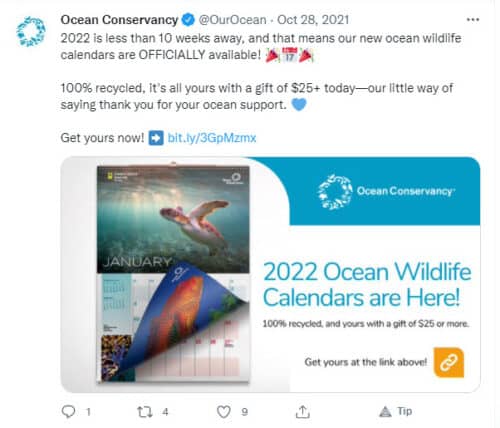 Ocean Conservatory text offering calendar for $25 donation