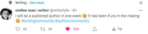 Emiliee Mae tweet about becoming a first time author