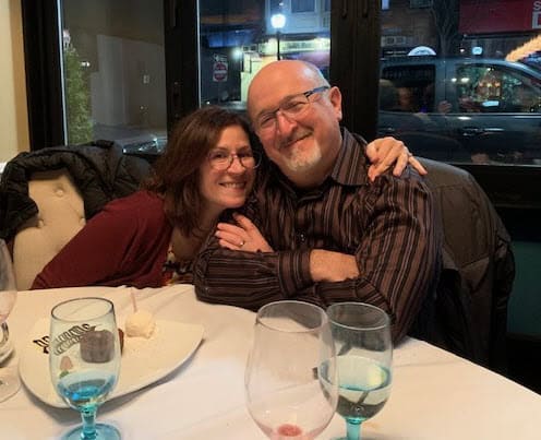 Dan and Evelyn at Evelyn's birthday dinner table